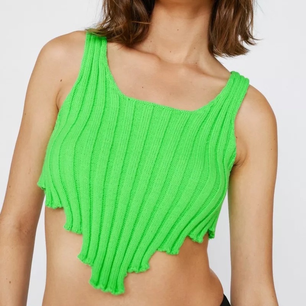 Nastygal Ribbed Hem Knitted Crop Top Neon Green